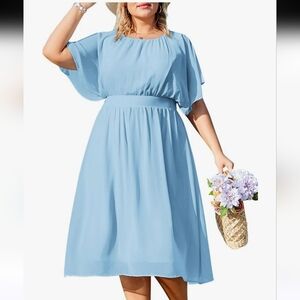 Hanna Nikole Plus Size Chiffon Dresses for Women Flounce Sleeves Empire Waist